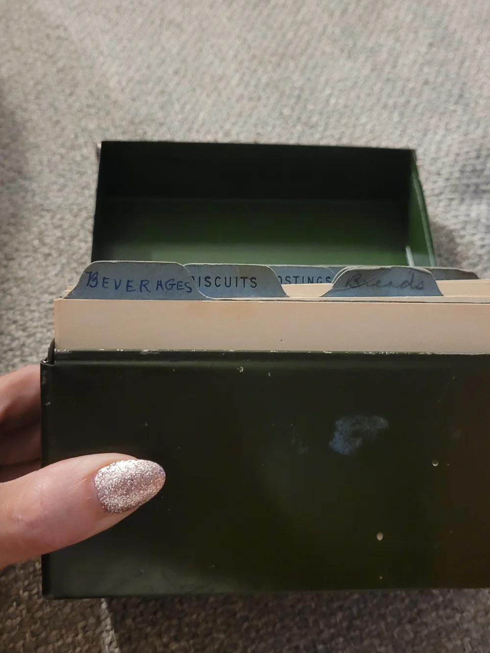 Recipe Card File Box W/ Grandmas Handwritten Recipes